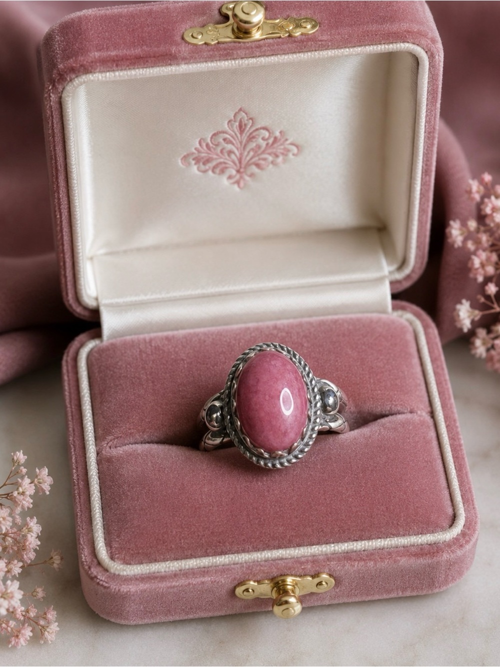 Ring*Vintage Carolyn Pollack 925 Sterling Silver Rhodochrosite Gemstone